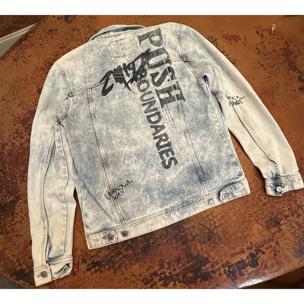 ZARA Women's Y2K Graffiti Artist Distressed Denim Jean Jacket Medium - Picture 9 of 11